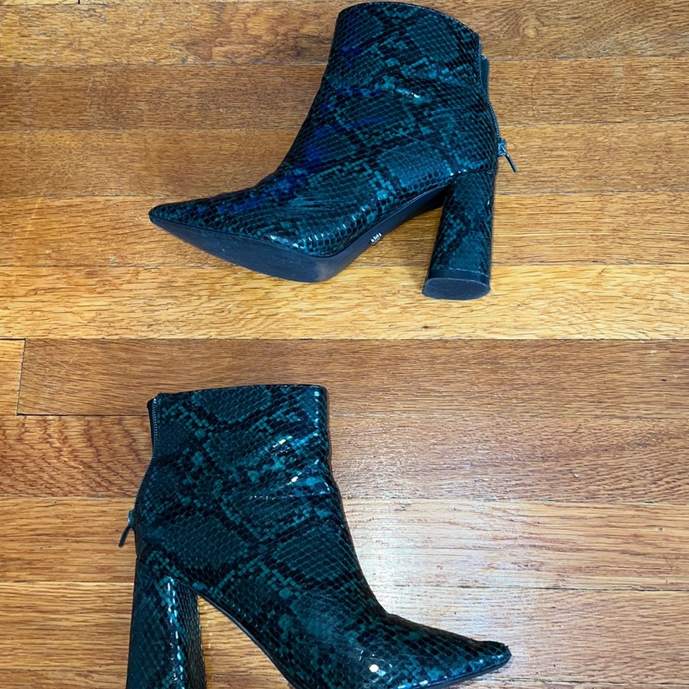 Dark green faux Croc heeled booties